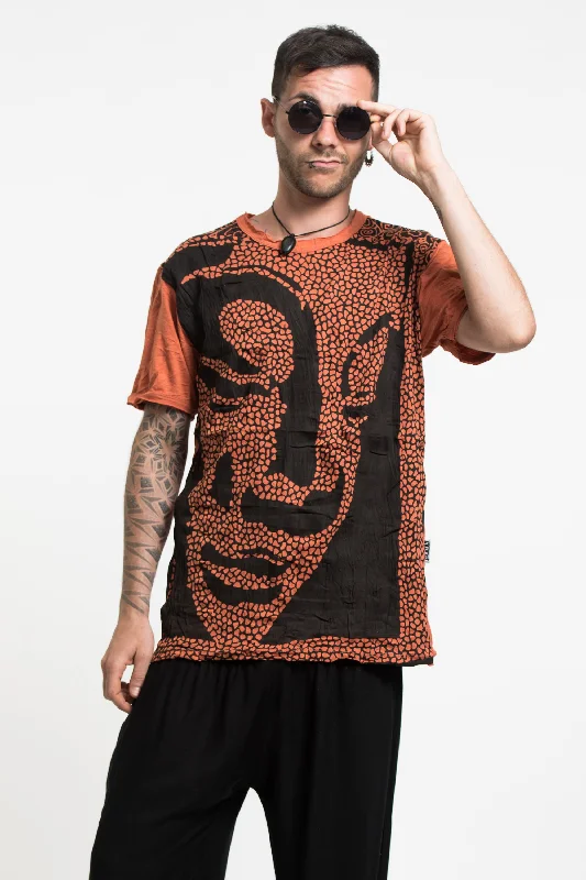 Men's casual comfort t-shirt-Mens Big Buddha Face T-Shirt in Orange