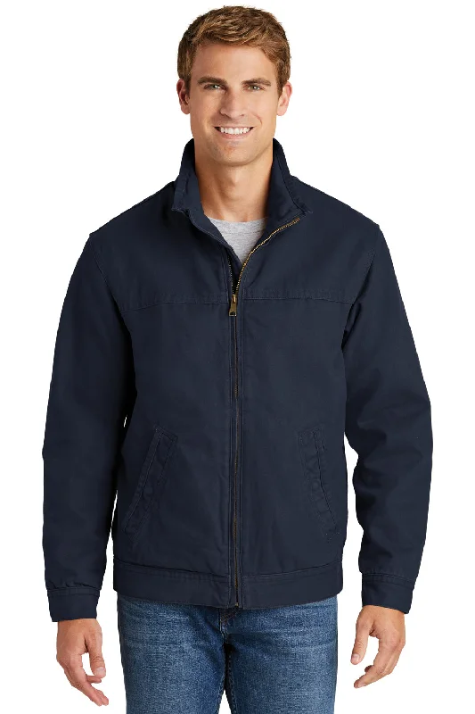 Men's modern varsity jacket-CornerStone Mens Duck Cloth Full Zip Jacket - Navy Blue