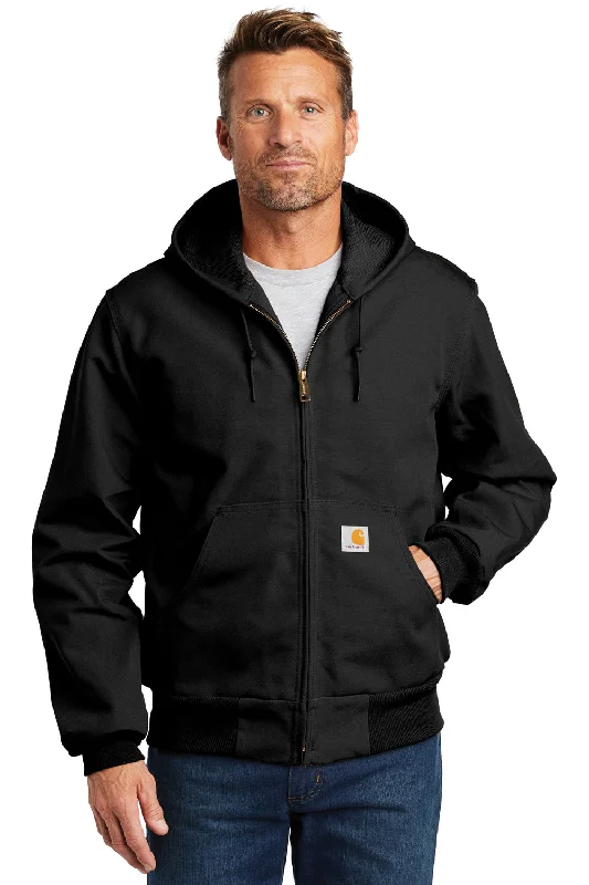 Men's relaxed fit hiking jacket-Carhartt Mens Wind & Water Resistant Duck Cloth Full Zip Hooded Work Jacket - Black