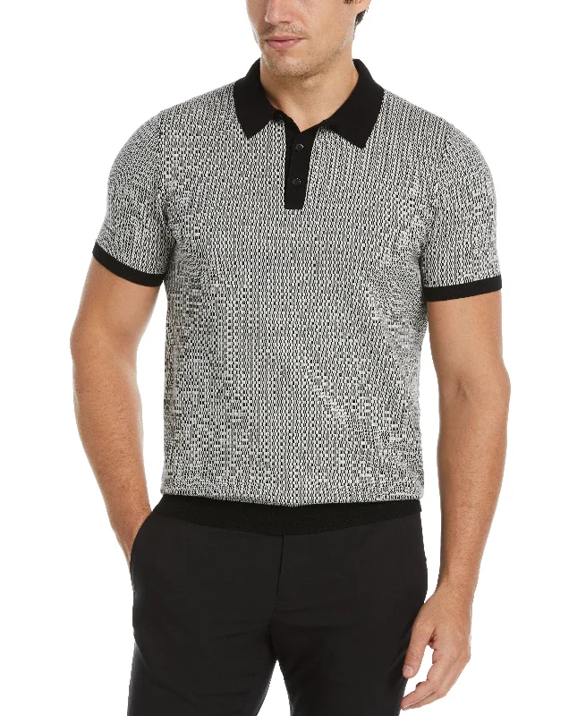 Men's performance gym wear shirt-Geometric Pattern Polo Sweater