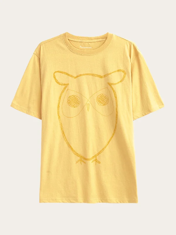 Men's versatile casual t-shirt-Regular big owl front print t-shirt - GOTS - Misted Yellow