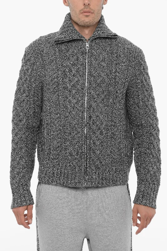 Men's ribbed sweater-Neil Barrett Cable Knit Wool Sweater with Two Pockets