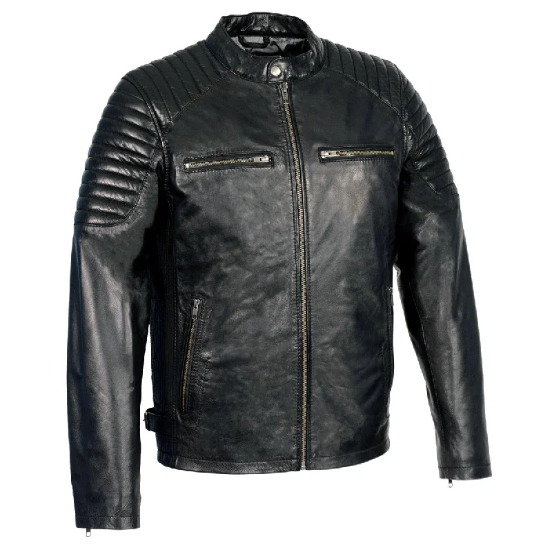 Men's breathable leather jacket-Milwaukee Leather SFM1840 Men's 'Quilted' Black Leather Fashion Jacket with Snap Button Collar