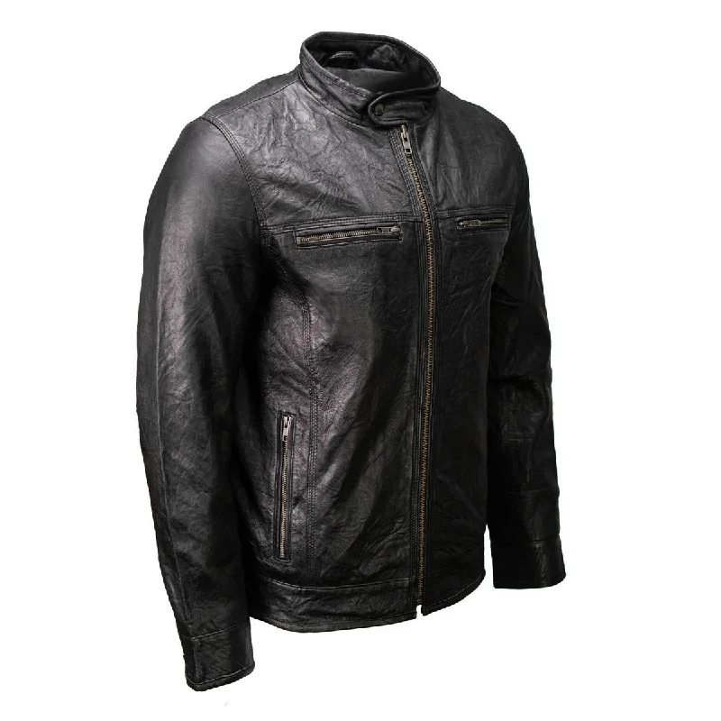 Men's summer outer layer jacket-Milwaukee Leather SFM1866 Men's Classic Black Premium Leather Motorcycle Style Jacket with Zipper Front