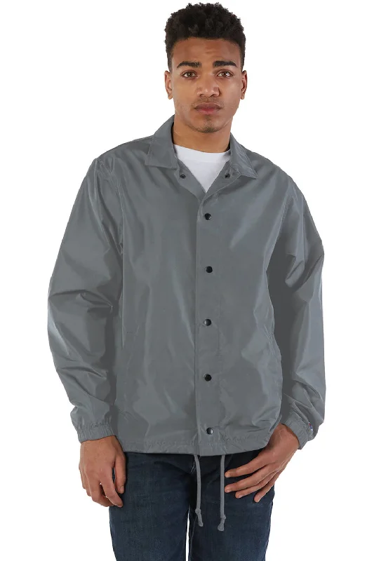 Men's tech-inspired utility jacket-Champion Mens Wind & Water Resistant Snap Down Coach's Jacket - Graphite Grey