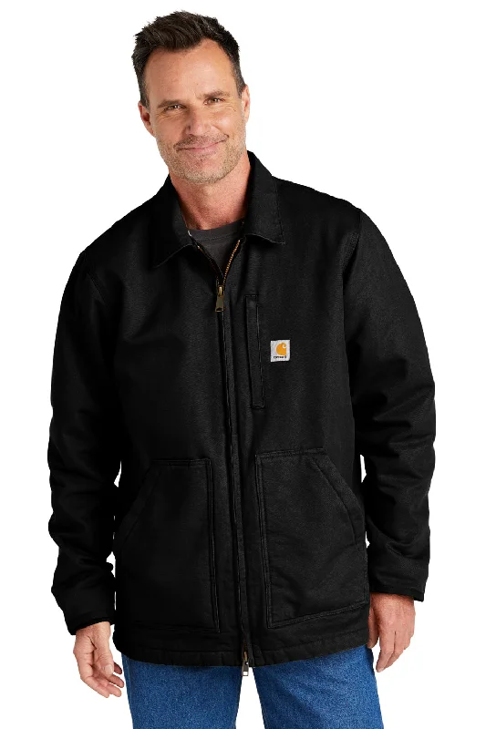 Men's lightweight puffer jacket-Carhartt Mens Sherpa Lined Full Zip Jacket - Black