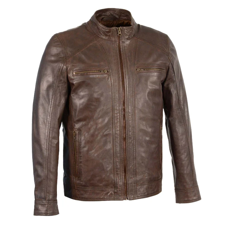 Men's adventure-ready denim jacket-Milwaukee Leather Men's Broken Brown Leather Jacket with Front Zipper Closure SFM1860