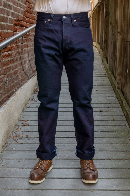 mens nylon pants-Iron Heart IH-888S-142ii 14oz Selvedge Denim Mid/High Rise Tapered Cut Jeans - Indigo/Indigo