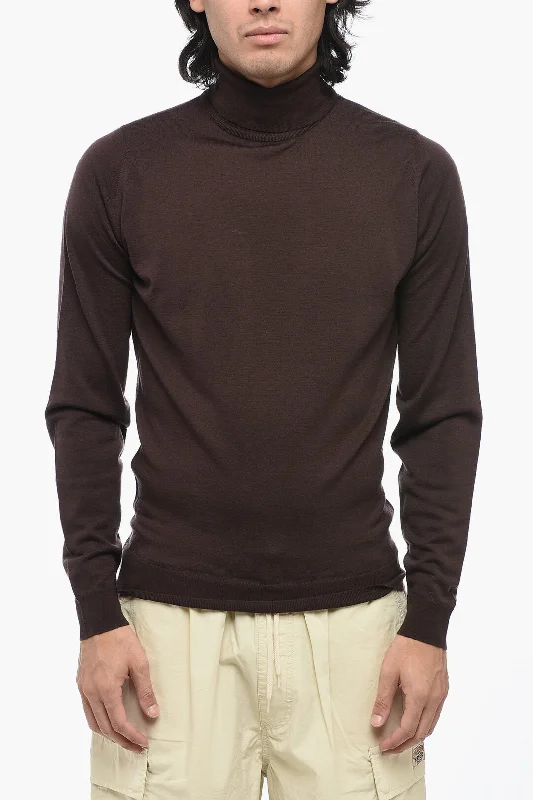 Men's knit hoodie-John Smedley Merinos Wool Turleneck Sweater