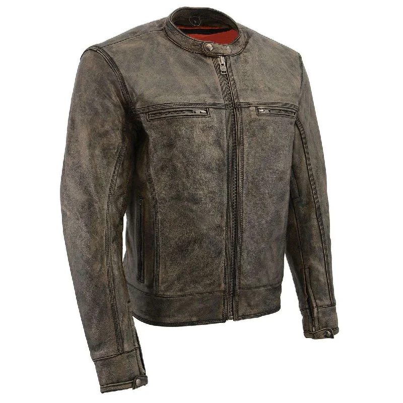 Men's performance hardshell jacket-Milwaukee Leather MLM1550 Men's Vented Black-Beige Distressed Leather Scooter Style Motorcycle Jacket w/ Liner