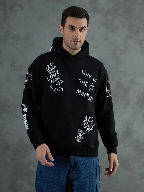 Men's sustainable casual hoodie-Black Graffiti Oversized Hoodie