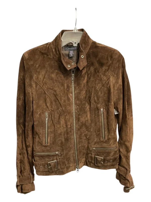 Men's breathable windbreaker-Jacket Moto Leather By Context In Brown, Size: S