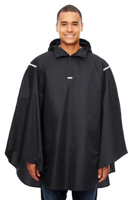 Men's ultra-lightweight packable jacket-Team 365 Mens Zone Protect Water Resistant Hooded Packable Hooded Poncho - Black