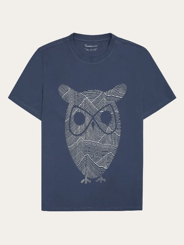 Men's contrast collar t-shirt-Regular single jersey mountain owl printed t-shirt - Regenerative Organic Certified™ - GOTS - Vintage Indigo