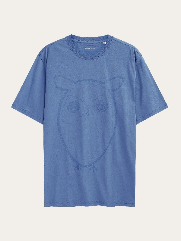 Men's artistic print t-shirt-Regular big owl front print t-shirt - GOTS - Moonlight Blue