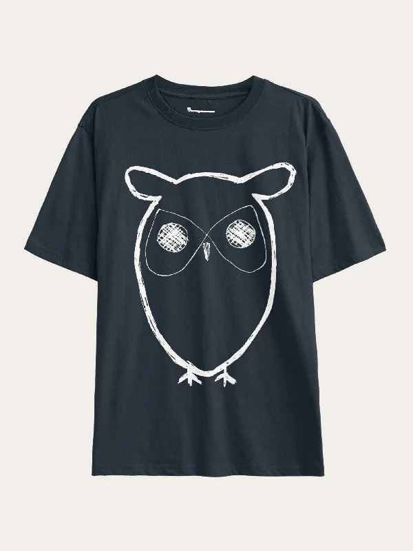 Men's artistic print t-shirt-Regular big owl front print t-shirt - GOTS - Total Eclipse