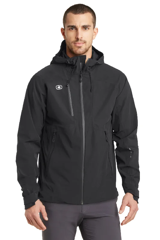 Men's sustainable leather jacket-Ogio Mens Endurance Impact Waterproof Full Zip Hooded Jacket - Blacktop - Closeout