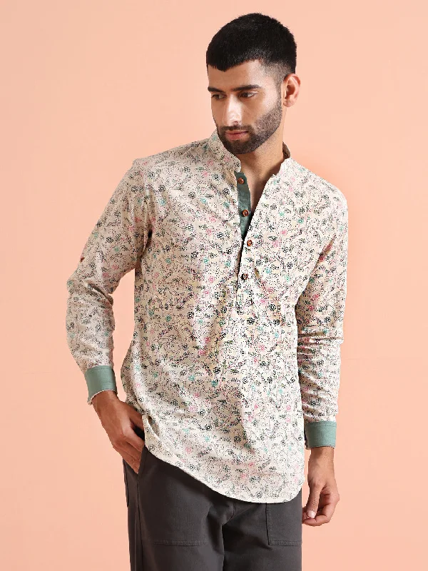 Men's organic travel wear shirt-Men Multi Color Printed Short Kurta