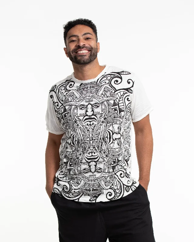 Men's fitted casual t-shirt-Mens Tribal Masks T-Shirt in White