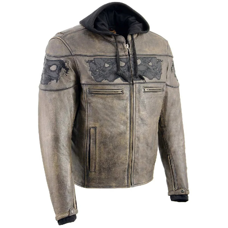 Men's organic hardshell jacket-Milwaukee Leather MLM1561 Men's Distressed Brown Leather Jacket with Reflective Skulls